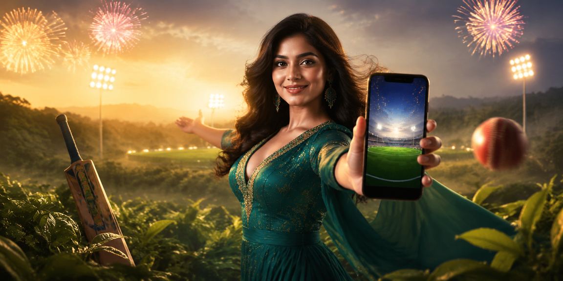 সিলেটের চা বাগানের পটভূমিতে মোবাইলে ক্রিকেট বেটিং উপভোগ করছেন একজন ব্যবহারকারী